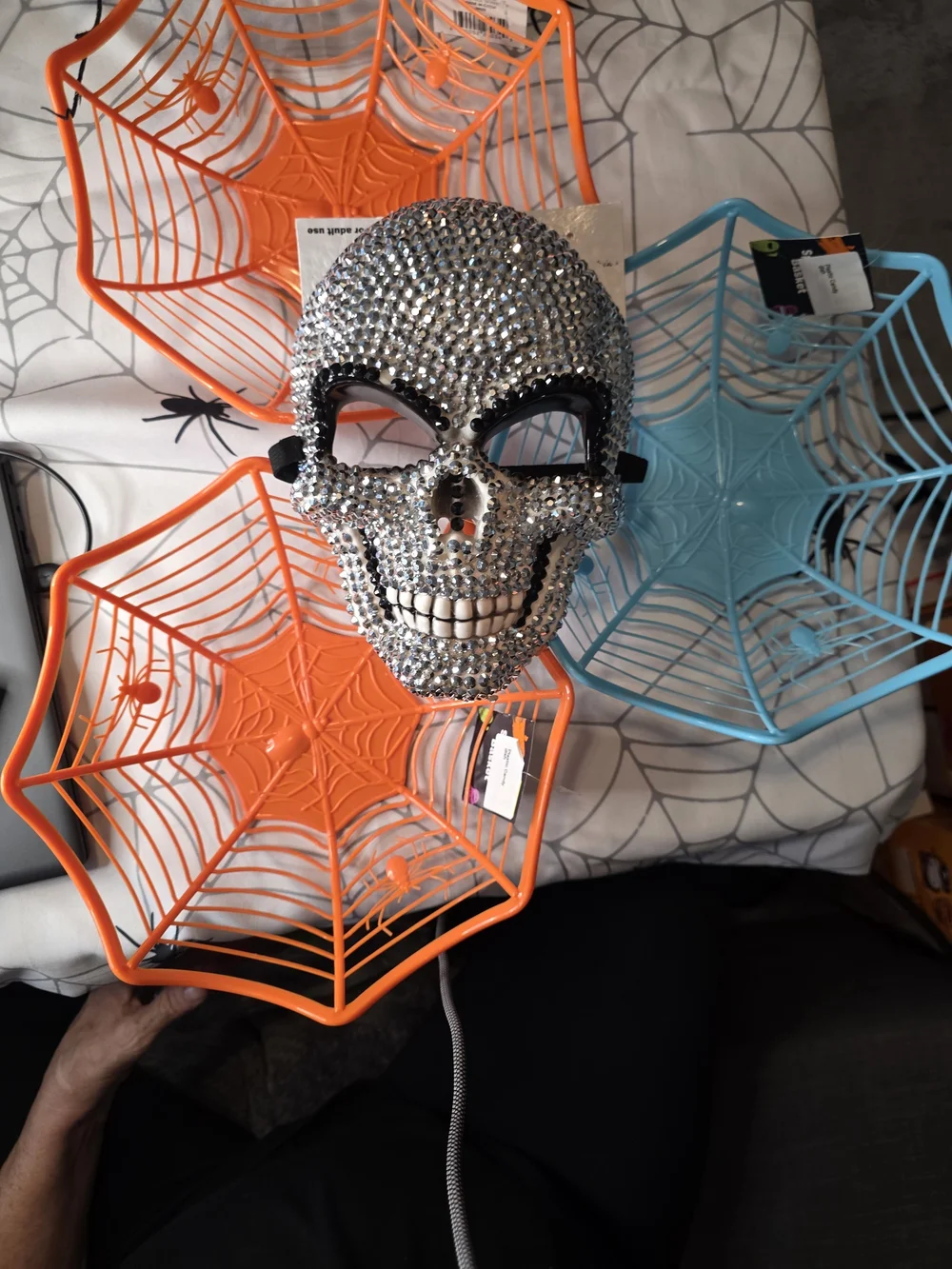 Crystal-Embellished Silver Skull Mask And 4 TreatBaskets